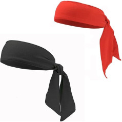 Joga Sportty Running Bandana Tenisa aproce Bandana Regulējama sviedru lenta Sporta sviedru lenta vīriešiem un sievietēm Joga Teniss Teniss Velosipēds Skrējiens Basketbols Skrējiens Futbols Sarkans Melns (2 iepakojums)