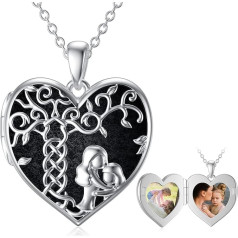 Shusukue Heart Locket ķēdes 925 Sterling Silver Rose Photo Locket piekariņš ķēdes ar zilu kristāla amuletu, lai atvērtu ar attēliem Foto Dāvana sievietēm meitenēm
