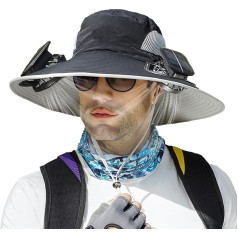Saules cepure ar ventilatoru - Makšķerēšanas cepure ar platu malu | Wide Brim Solar Fan Outdoor Fishing Hat Solar & USB Charging | Outdoor Solar Energy Hat Cap | UV saules aizsardzība vīriešiem un sievietēm, melna, melna