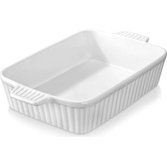 MALACASA, Bake.Bake sērijas cepšanas trauks liels 39,6 cm ar 4,2 litriem - ideāli piemērots 4-6 personām - keramikas trauki lazanjai, tiramisu, kastroļiem un citiem ēdieniem - kvadrātveida (balta)