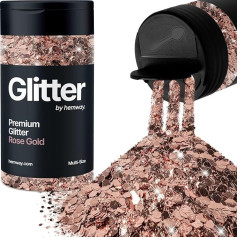 Hemway Rose Gold 5 izmēru mirdzumu maisījums 120 g / 4,2 oz Smalks rupjš metālisks sveķu amatniecības daudzizmēra mirdzumu mirdzums Sequin Shaker epoksīdsveķiem, matiem, sejai, ķermenim, acīm, nagu mākslai, festivāliem, ballītēm