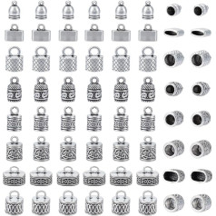 PandaHall Elite 80 gab./kastīte Tibetas stila sakausējuma auklas gali, 8 dažādu formu auklas galu vāciņi juvelierizstrādājumu izgatavošanai, antīkais sudrabs