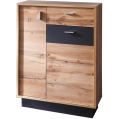 trendteam smart living - Piekraste - Kumode - ozols / pelēks matēts - kurpju skapis ar priekšējo apgaismojumu - (garums x augstums x dziļums) 69 x 96 x 35 cm - metāla rokturi matēti sudraba krāsā - pamatne - vieta 6 apavu pāriem