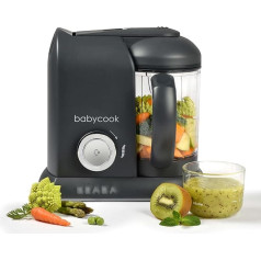 BÉABA - Babycook Solo - 4 in 1 bērnu ēdiena pagatavošanas ierīce - maiga tvaicēšanas ierīce - ātra pagatavošana tvaikā 15 minūtēs - nerūsējošā tērauda gatavošanas grozs - tumši pelēks