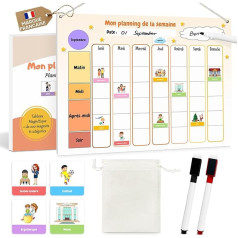 Montessori nedēļas kalendārs bērniem, magnētiskā uzdevumu tāfele, nedēļas plānotājs ar 231 magnētu - organizatora kalendārs patstāvības veicināšanai no 3 gadu vecuma.