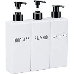 Segbeauty Soap Dispenser, White, 500 ml, Set of 3 Plastic Pump Bottles for Filling with Waterproof Labels, Empty Dispenser for Shampoo, Conditioner, Body Soap, Minimalist Design Travel Bottles Set