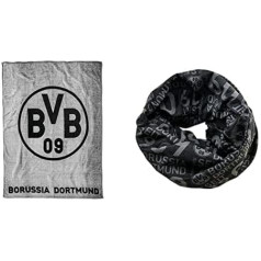 Borussia Dortmund, BVB vilnas sega (pelēka), pelēka/melna, 0,200 x 150 x 1 cm un BVB daudzfunkcionāls audums