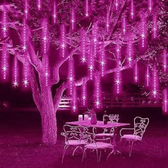 KINGCOO 2 x Meteor Shower Fairy Lights, Meteor Shower Falling Rain Lights, Meteor Shower Falling Rain Lights, 30 cm, 8 tubes, 192 LEDs, Waterproof Snowfall Fairy Lights for Garden, Kāzām, ballītēm, Ziemassvētku rotājumiem (rozā)