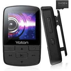 YOTON MP3 atskaņotājs Bluetooth 5.2, MP3 atskaņotājs ar austiņām, 64 GB liela atmiņa, neatkarīga skaļuma kontrole, FM radio, balss ierakstīšana un atbalsts līdz 128 GB SD kartei