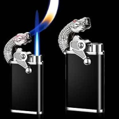 Pack of 2 Magic Double Flame Lighter: Crocodile Lighter Jet Flame Lighter Windproof Gas Refillable Windproof Dual Arc Cool Lighter Gas Lighter Gift Idea Camping Adventure (without Gas)