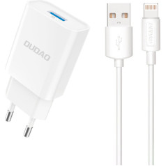 Dudao USB-A 2.1A 10W tīkla lādētājs ar kabeli iPhone USB-A - Lightning, balts