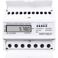 MIRTHBUY Digitālais trīsfāžu skaitītājs, elektrības skaitītājs ar LCD displeju, 3-fāžu 4 vadu, maiņstrāvas skaitītājs, kalibrēts elektrības skaitītājs DIN sliedēm ēku tehnoloģijām, enerģijas vadības sistēmām, rūpniecībai 5-100