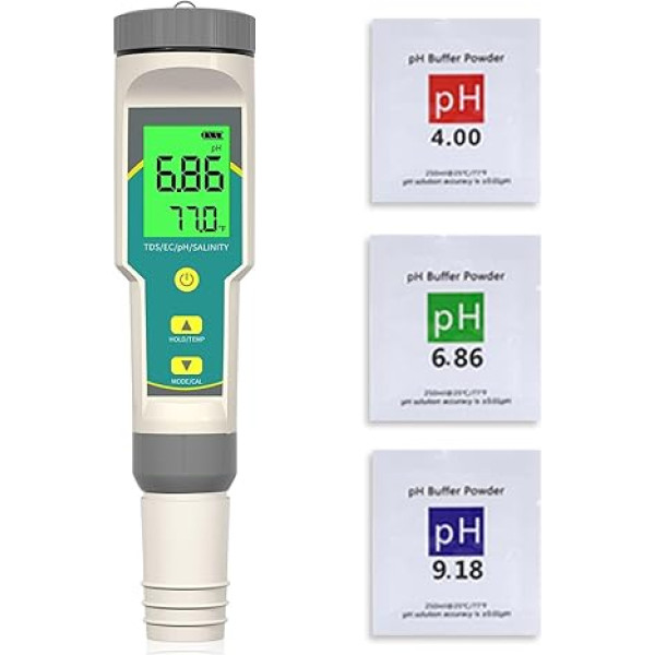 YIYYEGO digitālais pH mērītājs 5-in-1 TDS EC sāls Temp pH testeris, PPM ūdens mērītājs ar ACT, IP67 pH vērtības mērītājs, ūdens testeris, dzeramais ūdens ūdenim, augiem, dzeramajam ūdenim, akvārijiem utt.