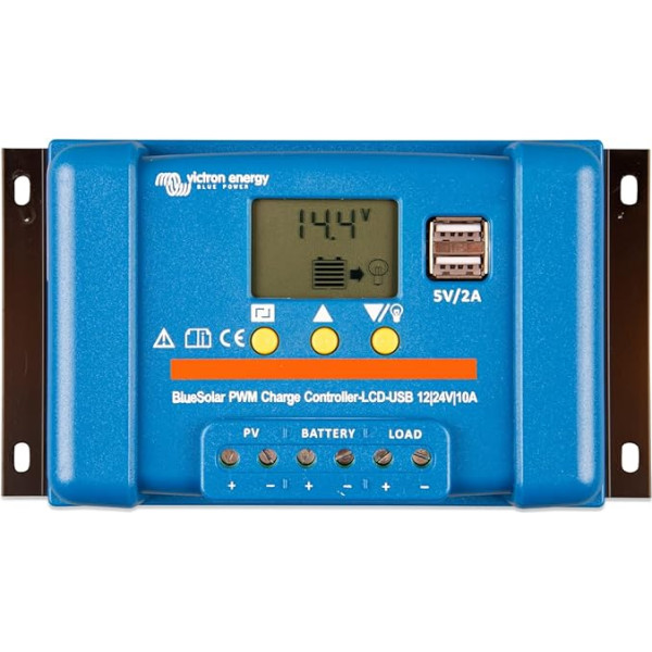 Victron Energy BlueSolar PWM LCD un USB 12/24 Voltu 10 ampēru saules uzlādes kontrolieris