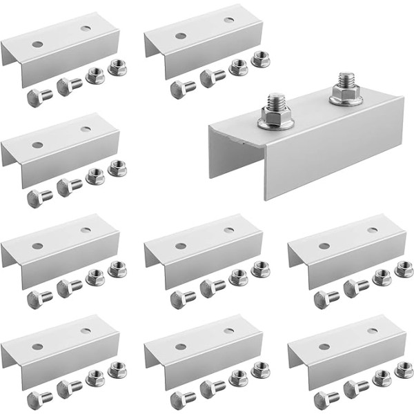 GETLITOOL C profila savienotājs PV sliedēm 40 x 40 mm, 10 x fotoelementu montāžas komplekts, C savienotājs, alumīnija sliedes savienotājs 45 x 32 x 120 mm PV saules fotoelementu sistēmai (10 gabali un sudraba krāsā)