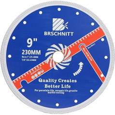 BRSCHNITT dimanta griešanas disks, 230 mm Turbo sieta dimanta asmens, ar X loka segmentu, ar režģa audumu, Turbo griešanas disks cietai keramikai, porcelānam, flīzēm, granīta marmoram, griešanas disks