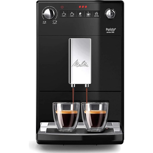 Melitta Purista F 230-102 Pilnībā automātisks kafijas automāts ar klusu dzirnaviņu, melns, melns