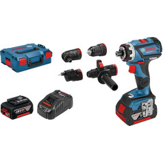 Bosch Professional 18V System Akku Bohrschrauber GSR 18V-60 FC (inkl. 2x5.0 Ah Akku, Ladegerät GAL 1880 CV, 4 FlexiClick Aufsätzen, in L-BOXX) - FlexiClick System