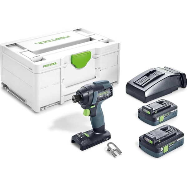 Festool akumulatora triecienatslēga TID 18 HPC 4.0 I-Plus ar akumulatoru BP 18 Li 4.0 + ātrais lādētājs + jostas stiprinājums + stiprinājums SYS3 M 187