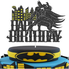 G-LOVELY'S Batman Happy Birthday Cake Topper Glitter Batman Cake Decoration for Super Hero Cartoon Themed Birthday Party for Kids Boys and Girls Personalised Party Supplies