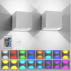 Senfay Pack of 2 LED Wall Light Indoor Battery Wall Lamp Dimmable with Remote Control 4 Modes 16 Colours Wireless Battery Lamp USB Charging Port Battery Operated RGB Wall Lighting Living Room Hallway Stairs