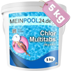 Meinpool24.De Hlora Multitabs 5 in 1-200 g tabletes Multi hlora tabletes - 5 fāžu efekts drošai un tīrai baseina kopšanai - higiēnisks baseina ūdens - ražots Eiropā - kristāldzidram ūdenim