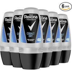 Rexona Men MotionSense Deo Roll-On Cobalt Dry - Antiperspirants ar 48 stundu aizsardzību pret stipru svīšanu un ķermeņa aromātu - 50 ml (6 gabaliņu iepakojums) Svaigs