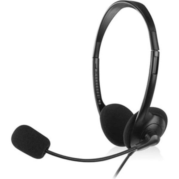 Ewent EW 3563 Headset mit Mikrofon und Lautstärkeregelung -2,1 m Kabel, Schwarz