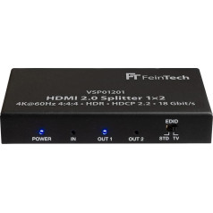 FeinTech VSP01201 HDMI 2.0 sadalītājs no 1 uz 2 Ultra-HD 4K @ 60Hz YUV 4: 4: 4 HDR HDCP 2.2 EDID 18 Gbps