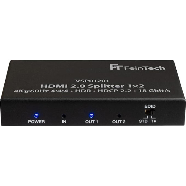 FeinTech VSP01201 HDMI 2.0 sadalītājs no 1 uz 2 Ultra-HD 4K @ 60Hz YUV 4: 4: 4 HDR HDCP 2.2 EDID 18 Gbps