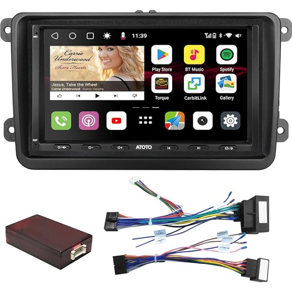 ATOTO S8VW07A4MS Android 7 collu auto navigācijas autoradio 2 DIN, saderīgs ar VW Volkswagen/Golf/Polo/Tiguan, GPS izsekošana, Wireless Carplay & Android Car, iebūvēts 4G, 4+32G, globālai lietošanai