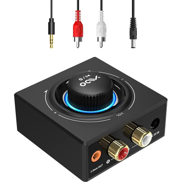 YMOO Bluetooth 5.3 audio uztvērējs stereo sistēmai, Bluetooth adapteris AUX HiFi, 50 pēdu diapazons, 3,5 mm jack un RCA ieejas uztvērējs TV/mobilajam tālrunim/tabletam/PC/MP3 atskaņotājam/pastiprinātājam