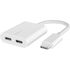 Belkin Rockstar USB-C audio un uzlādes adapteris, austiņu adapteris, USB C adapteris, ātrā uzlāde ar USB-C Power Delivery 60 W priekš iPhone 15, iPad, Galaxy, Note, Google Pixel, LG, Sony, OnePlus -