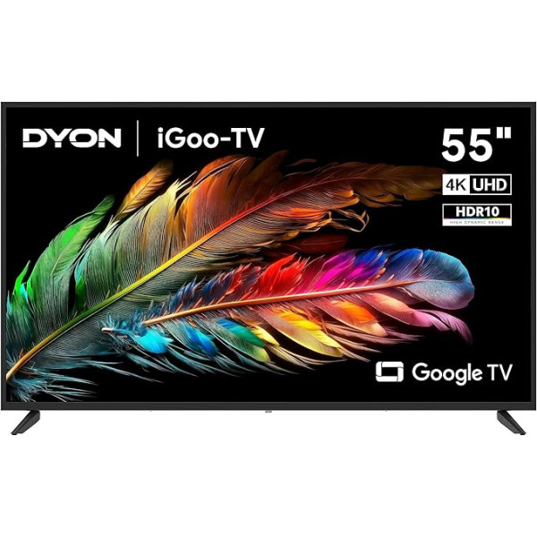 DYON iGoo-TV 55U 139 cm (55 collu) Google TV (4K UHD, HD trīskāršais uztvērējs, Prime Video, Netflix, Google Play veikals DAZN, Disney+, Apple TV+, Paramount+, Waipu.tv un daudz kas cits, Google Assistant) [Mod. 2023]