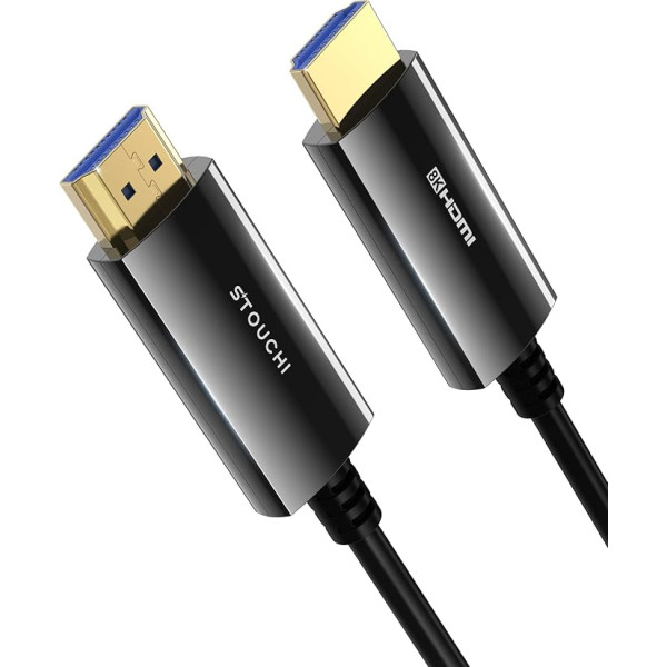 Stouchi 8K HDMI optiskās šķiedras kabelis 15 m, HDMI 2.1 kabelis 48 Gb/s īpaši liela ātruma, iebūvēts sienā ar CL3 klasifikāciju, AOC 8K @ 60 Hz, 4K @ 120 Hz/144 Hz Dynamic HDR eARC Dolby HDCP2.2, saderīgs ar PS5, Xbox SeriesX,