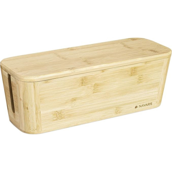 Navaris Bambusa kabeļu kaste ar vāku - Kabeļu kārba 32 x 12 x 11 cm - Kabeļu kastes organizators - Kabeļu kārbas turētājs - Kabeļu glabāšanas kaste datoram TV - Kabeļu savācējs