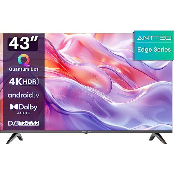 Antteq Q43 Edge QLED Smart TV, 43 collu (109 cm) 4K, HDR, bezrāmju, App Store (vairāk nekā 10 000 lietotņu), Bluetooth balss palīgs, WiFi 2.4G/5G