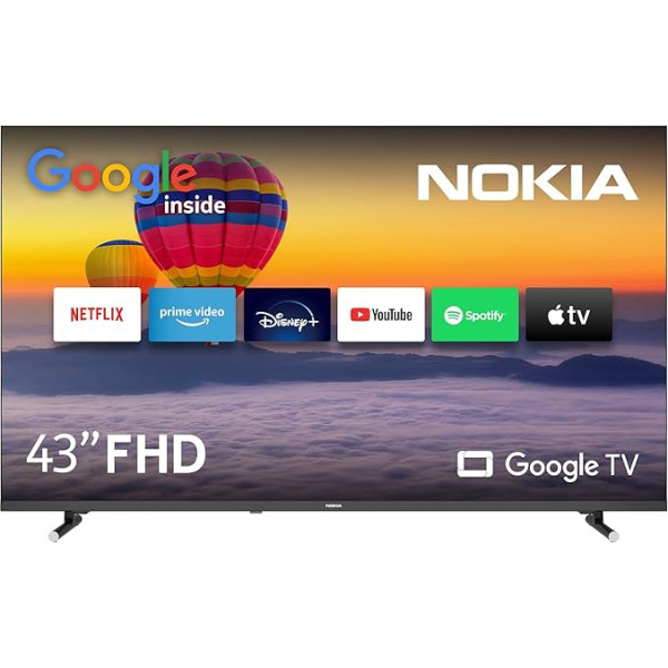 Nokia 43 collu (109 cm) Google TV FHD (WLAN, trīskāršais uztvērējs DVB-C/S2/T2, Google Assistant, YouTube, Netflix, DAZN, Prime Video, Disney+) - FN43GE320-2023