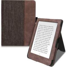 kwmobile Tolino Shine 3 Flip Case - Rokas siksna - pārvalks Canvas Suede Look Dark Grey Brown