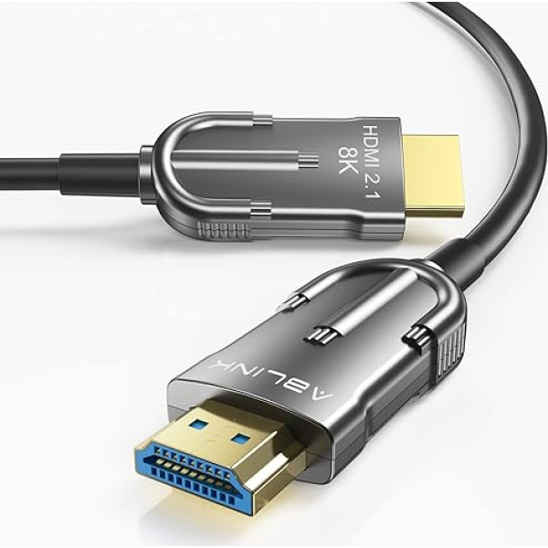 Ablink 8K HDMI 2.1 kabelis 30 m, optisko šķiedru kabelis HDMI kabelis, ar 48 Gbps īpaši ātrdarbīgu kabeļa atbalstu eARC, saderīgs ar PS5 PS4 Xbox Apple TV Switch Roku, iebūvēts sienā ar CL3 marķējumu