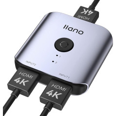 HDMI sadalītājs, HDMI slēdzis 4K @ 60Hz, alumīnija HDMI sadalītājs 2 in 1 Out vai 1 in 2 Out, HDMI slēdzis Xbox PS5/4/3 Blu-Ray atskaņotājam Fire Stick Roku HDTV