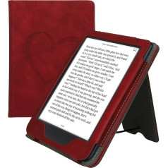 kwmobile Aizsargvāciņš saderīgs ar Kobo Clara BW/Clara Colour/Tolino Shine (5) / Shine Colour Flip Case - vāciņš ar siksniņu - Heart Brush Dark Red