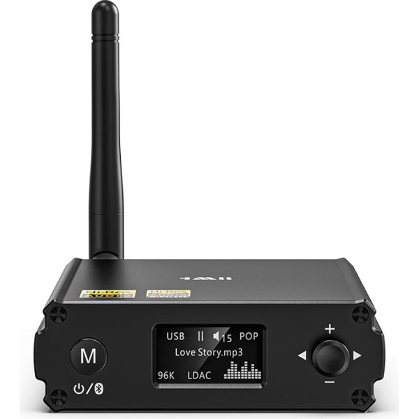 1Mii DS220 Hi-Fi Bluetooth mūzikas uztvērējs, Bluetooth 5.1 uztvērējs ar audiofilu DAC/LDAC/AptX HD/Low Latency, bezvadu audio adapteris stereo, pastiprinātājs, optiskās / RCA izejas