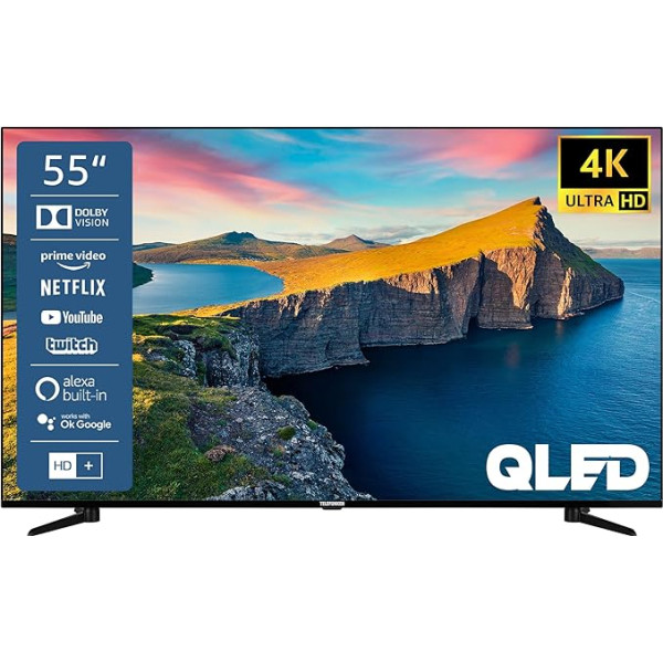 Telefunken QU55K800 55 collu QLED TV / Smart TV (4K UHD, HDR Dolby Vision, trīskāršs uztvērējs, Bluetooth, WLAN, Netflix u.c.) - iekļauts 6 mēnešu HD+ abonements