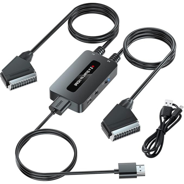 Kirolle Dual Scart uz HDMI pārveidotājs ar 4:3/16:9 attiecībām, 2 x Scart uz HDMI, divu portu Scart ieejas HDMI izejas pārveidotājs ierīcēm ar Scart izeju, lai parādītu HD televizoriem