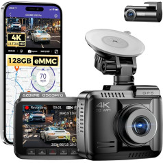 AZDOME Dashcam Automobiļa priekšējā aizmugurējā 4K/2.5K autokamera ar 128GB eMMC, ADAS, HDR, bez apgaismojuma, pilnkrāsu, super nakts redzamība, 5GHz WiFi GPS, stāvvietas uzraudzība, platleņķa, G-sensors, cilpas ierakstīšana, GS63Pro