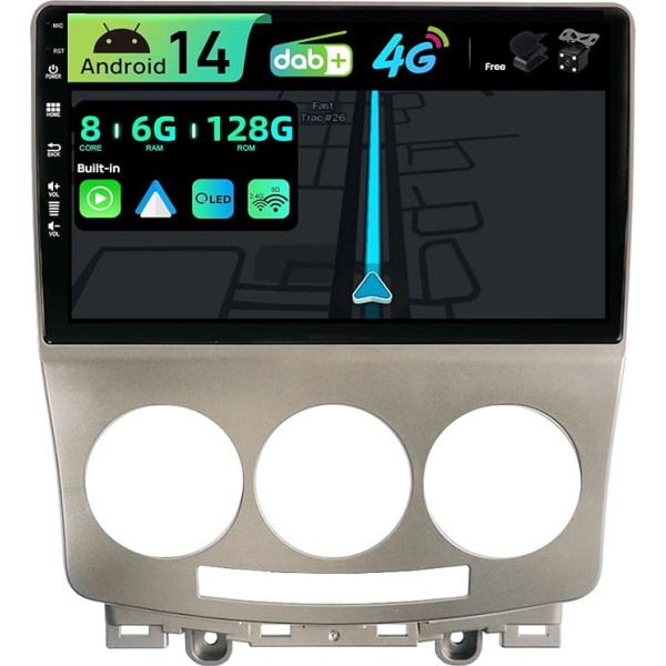 BXLIYER - [Iebūvēts 4G DAB] - 6G+128G - Android 14 auto radio Mazda 5 (2005-2010) - Bezvadu Carplay/Android Car - Kamera + Mic - IPS 9 collu 2 DIN - Vadāms no stūres rata Fast Boot 360-CAM HDMI