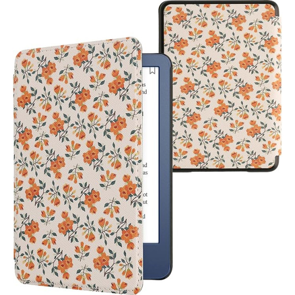 kwmobile Flip Case saderīgs ar Amazon Kindle (2022) Case - E-grāmatu lasītājs Case - Yellow Flowers Yellow Green Beige