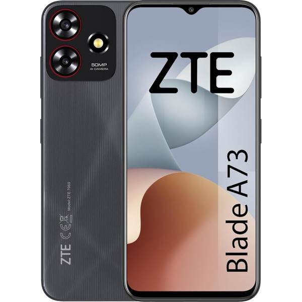 ZTE viedtālrunis Blade A73 (16,56 cm (6,6 collu) HD+ displejs, LTE, 4 GB RAM un 128 GB iekšējās atmiņas, 50 MP galvenā kamera un 5 MP priekšējā kamera, Dual SIM Nano, Android 13) Melns