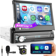 Hikity 1 DIN Android auto radio ar satelīta navigāciju, WiFi RDS FM, 1 DIN auto radio ar atpakaļgaitas kameru, 7 collu manuāli izvelkams displejs, auto radio ar bezvadu Carplay Android auto BT SWC Mirror Link